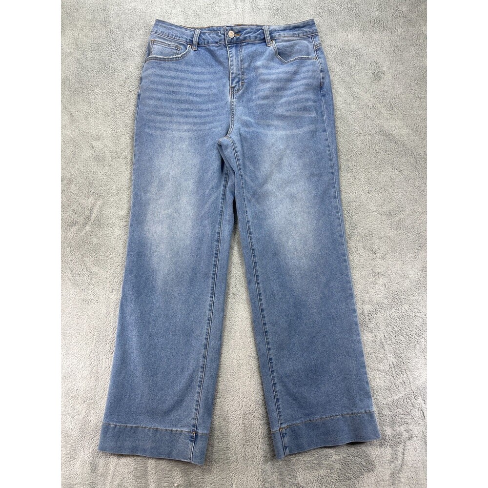 Sidefeel Jeans Womens 16 Blue Denim Cotton Stretch Loose High Rise Straight Leg